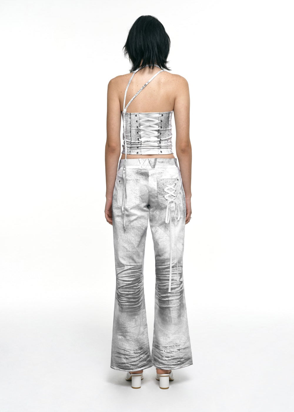 RACE UP PRINTED PANTS IVORY
